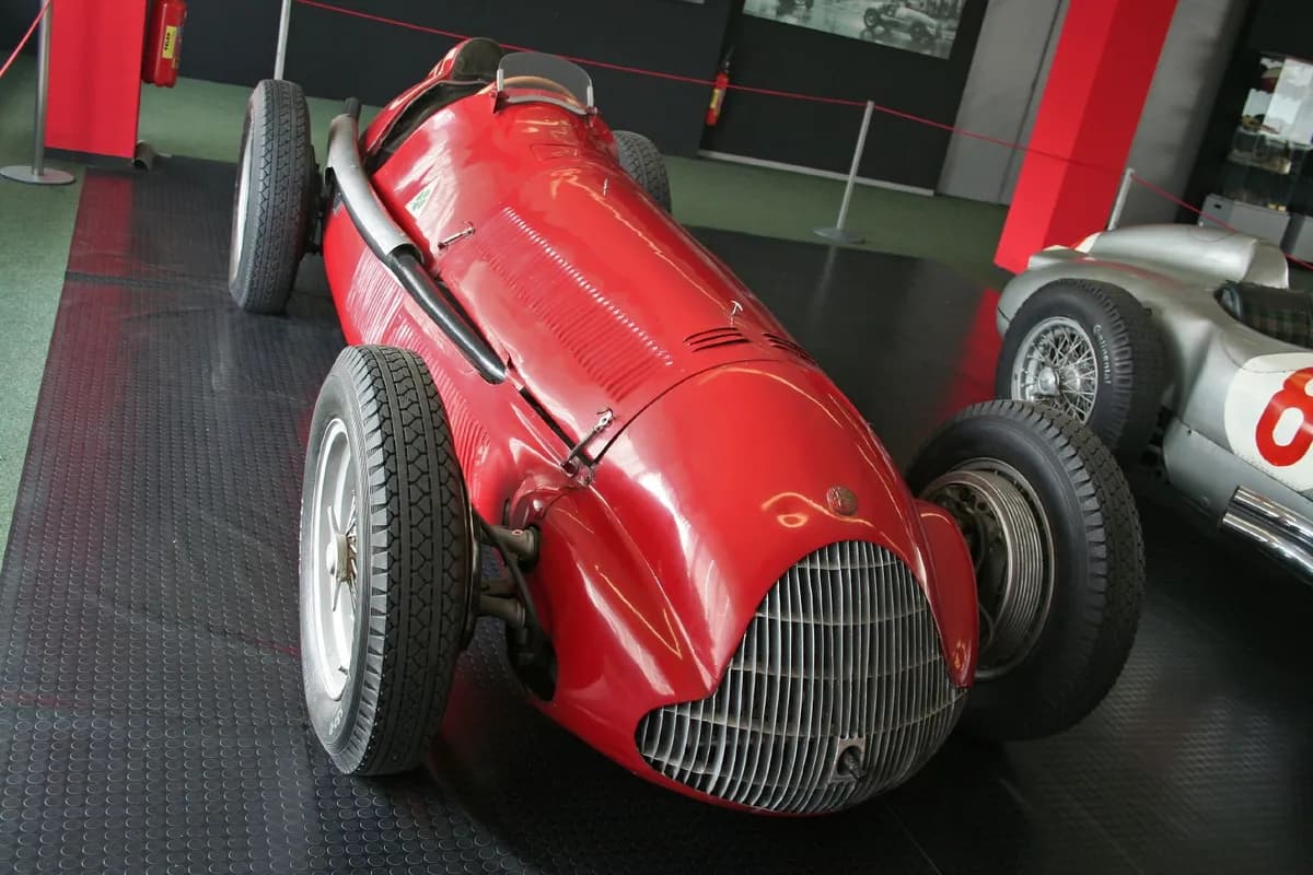Alfa Romeo Alfetta 159 grand prix car of 1951 on museum display