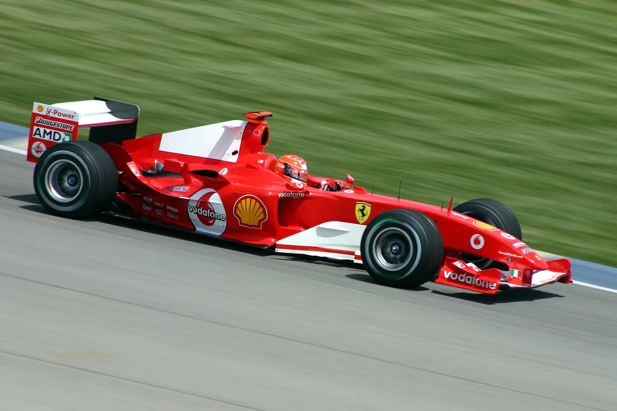 Michael Schumacher driving the Ferrari F2004 at the 2004 United States Grand Prix